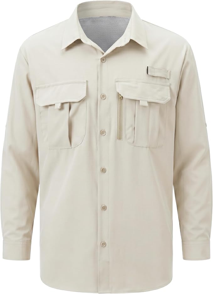 Men's Long Sleeve Fishing Shirts UPF 50+ Sun Protection Quick Dry Shirts Button Down Shirt for Hiking Camping