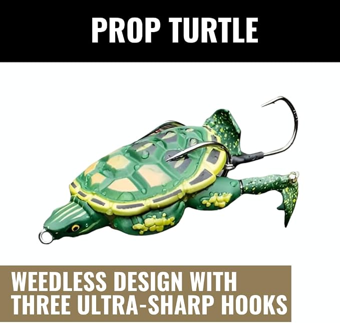 Lunkerhunt - Turtle Prop Lure | Topwater Best Bass Fishing Lure (3 Sharp Wide Gap Hooks) | Trout Lure Hollow Body | Unique Fishing Lures for Freshwater | Double Loud Propeller Feet