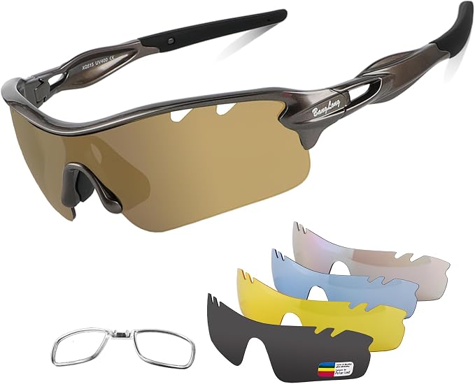 BangLong Polarized Cycling Sunglasses for Men Women, 26g Sports Sunglasses with 5 Lenses for Running Fishing Baseball Driving