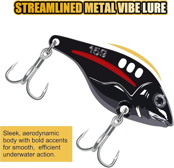VIB Metal Lures Zinc Alloy Fishing Blade Spinner Bait with Treble Hooks Fishing Spoons Lures Pack of 5