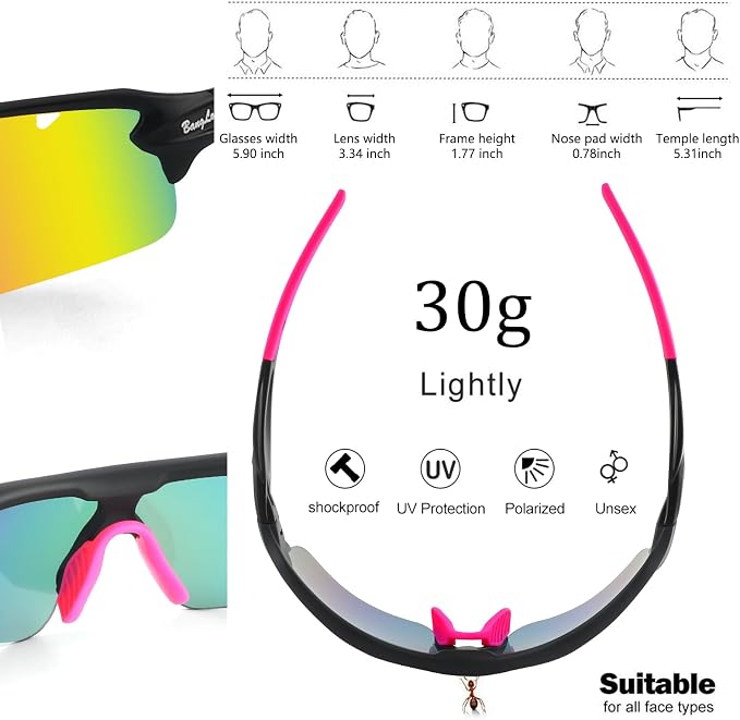 BangLong Polarized Cycling Sunglasses for Men Women, 26g Sports Sunglasses with 5 Lenses for Running Fishing Baseball Driving