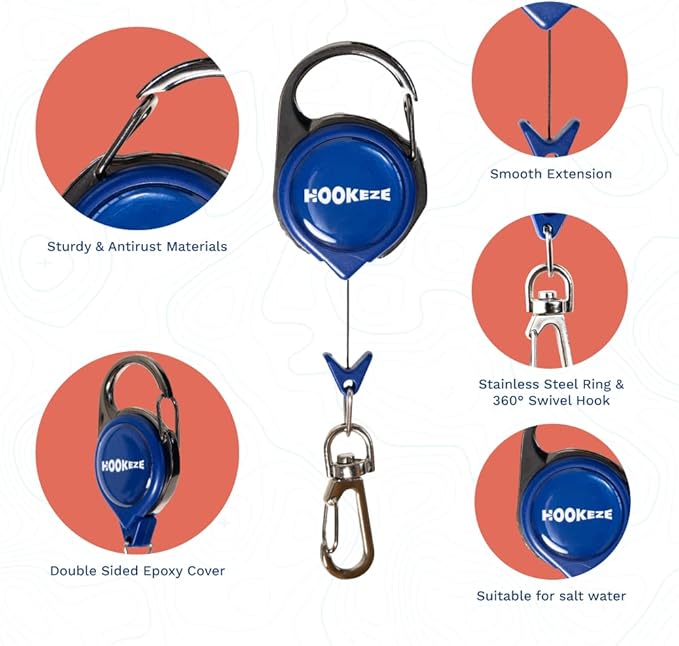 HOOK-EZE Fly Fishing Zinger Retractor for Anglers Vest, Pack of 3 - Fishing Gear and Equipment for Nippers, Forceps, Fly Float Ant, Belt Loops & Backpack