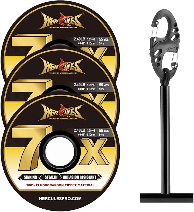 HERCULES Fly Fishing Tippet 3 Pack with Fly Tippet Holder, 55 Yards