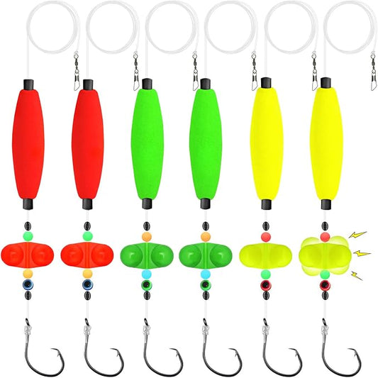 Catfish Rigs & Santee Rig Kit – 6pcs Pre-Tied Catfish Float Rigs with 5/0 6/0 7/0 Circle Hooks, Peg Floats – Heavy Duty Catfishing Tackle for Bank, Drift, or Bottom Fishing