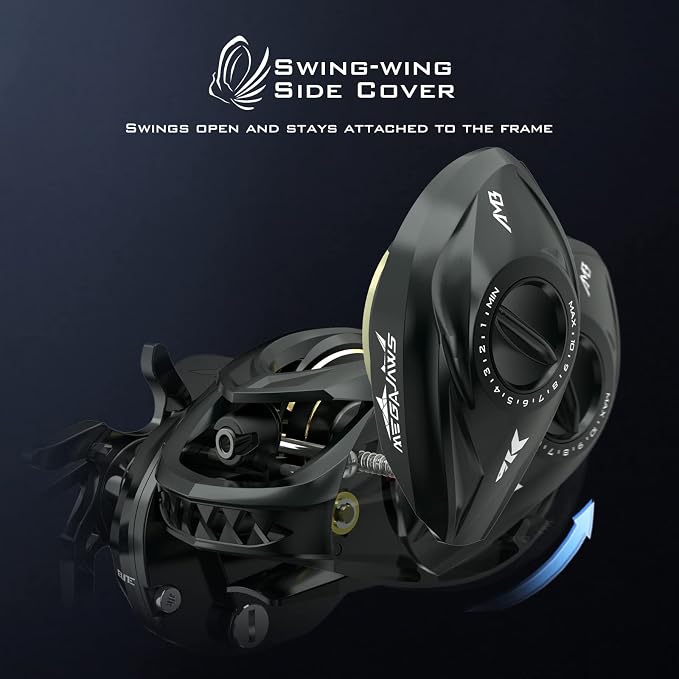 KastKing MegaJaws Elite Baitcasting Fishing Reel, New AutoMag Dual Braking System, Only 6.7oz, 17.64 LBs Carbon Fiber Drag, 11+1 Shielded BB, High Speed 5.4:1 to 9.1:1 Gear Ratios