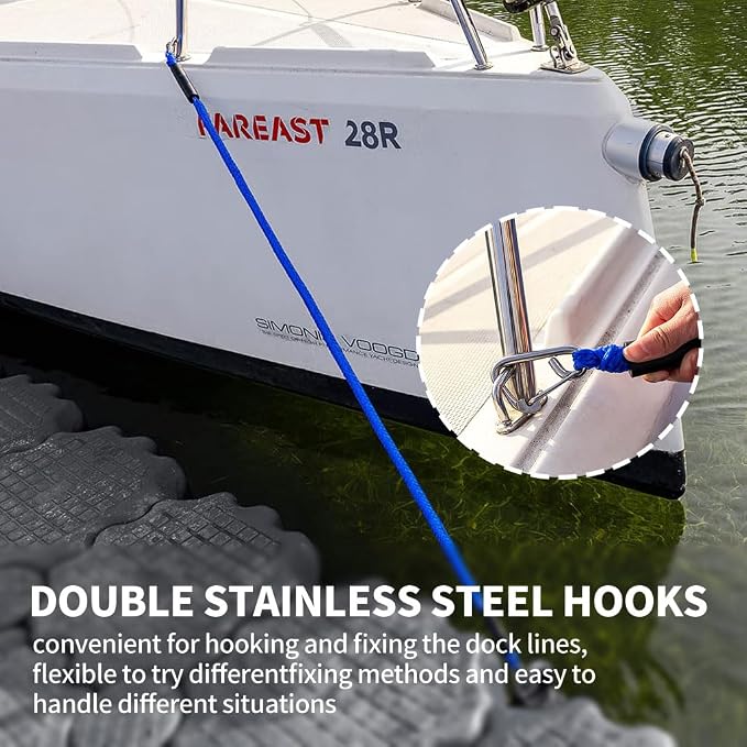 Bungee Boat Dock Line, Boat Rope with Double 316 Stainless Steel Clips Accessories for Bass Boat, Kayak, Pontoon, Watercraft, Waverunner, SeaDoo, Canoe,2Packs,4-6FT,Blue