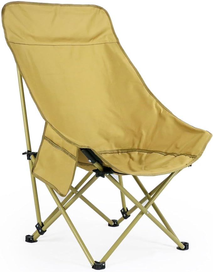 Portable Lightweight Compact Camping Foldable Chair with Carry Bag for Hiking Fishing Beach (High Back Khaki)