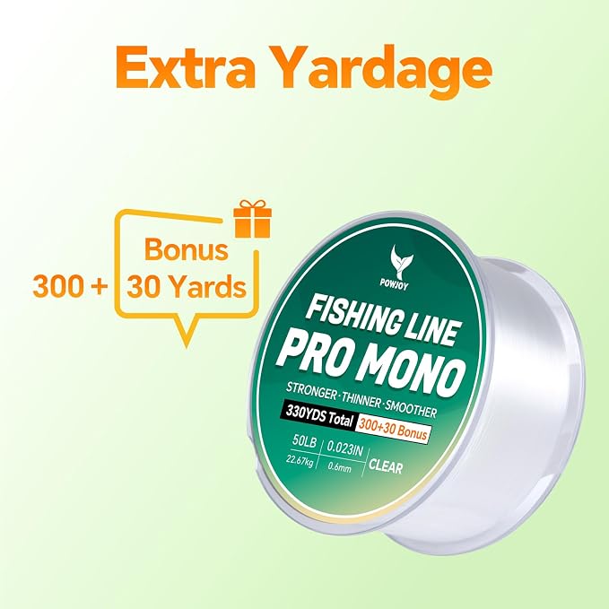 Pro Monofilament Fishing Line with Knot Instruction Cards for Multi Purpose Cost Effective, Strong Yet Thin Nylon String for Big Fishes, Tangle-Free & UV Resistant, 15/20/30/50/80LB