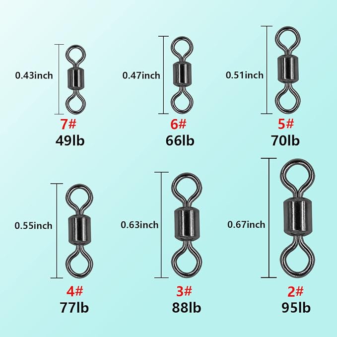 Fishing Barrel Swivels Kit, 300pcs Stainless Steel Rolling Bearing Snap Connector for Saltwater Freshwater Fishing#2#3#4#5#6#7