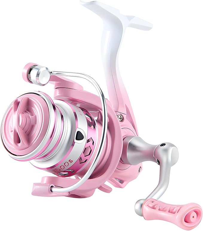 Lightweight Spinning Fishing Reel, Compact Pink Spinning Reel with 5.2:1 Gear Ratio for Freshwater and Saltwater Fishing in All Seasons