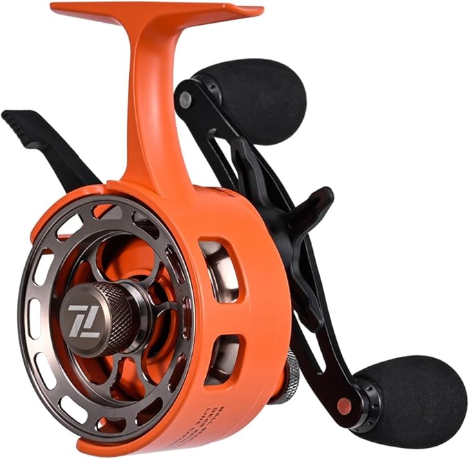 Ice Fishing Reel with Magnetic Drop, 3.2:1 Gear Ratio Inline Reel, 3+1 Ball Bearings Two-Way for Spool Lever for Winter Ice Fishing(left hand yellow-green)