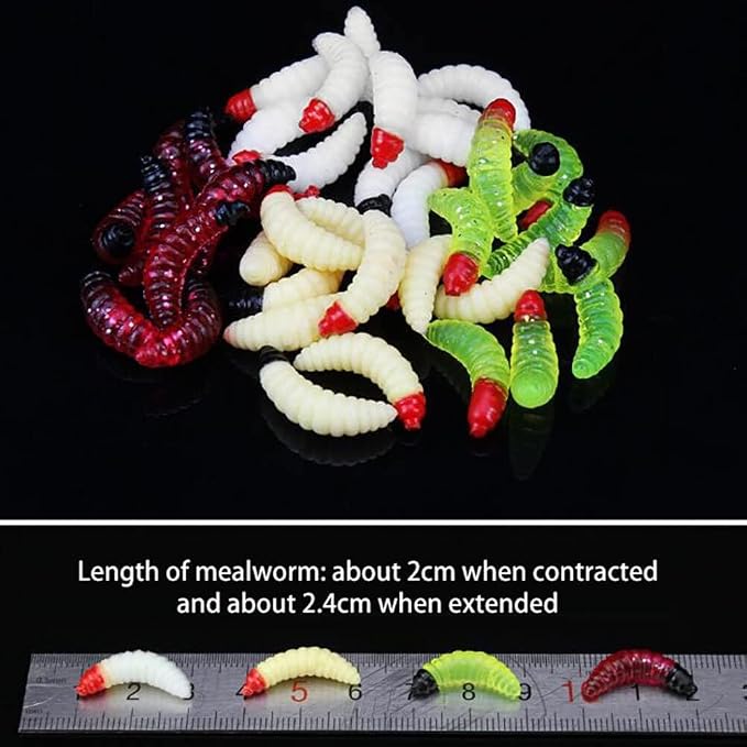 100PCS Soft Plastic Bass Fishing Worms Lures Artificial Maggot Baits Bread Worm Fishing Lure Fake Fishing Bait Realistic Maggots Bread Worm Artificial Worms Fishing Lures for Fishing and Prank Props D