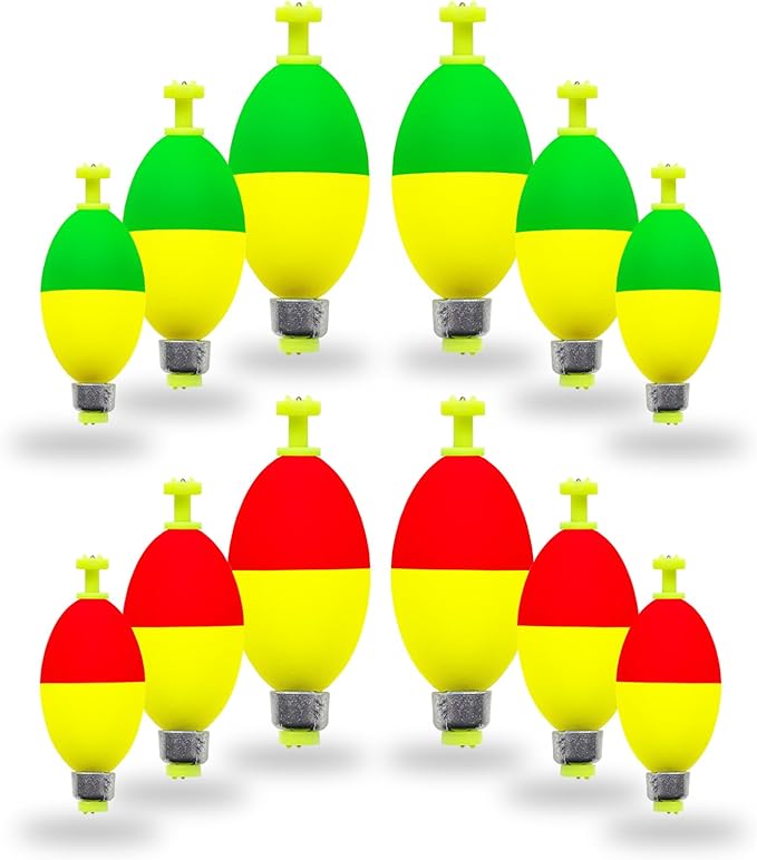 12 Pcs Fishing Bobbers Floats,Snap-on Fishing Bobber Fishing Float Corks Weighted Bobbers for Fishing Crappie Panfish Bluegill Trout