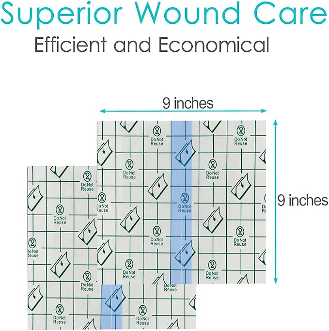 Waterproof Shower Cover Shields Large for Dialysis Port Picc Line Chest Catheter PD Peritoneal Dialysis Chemo Port Feeding Tube G-Tube Patient Shower Protector 9x9 inch (Pack of 25)