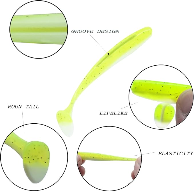 Soft Fishing Lures, 100PCS/50PCS Soft Plastic Baits Kit with Box for Fishing Trout Redfish Saltwater/Freshwater, 10 Mixed Colors/5Mixed Colors(50PCS/9cm/4.8g)