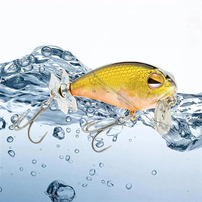 Top Water Fishing Lures with Metal Bubble Baffle & Tail Propeller - Saltwater & Freshwater Bass Trout Lures - 3D Eyes & Lifelike Scales - ABS Body
