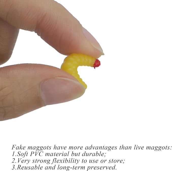 Fake Maggots Soft Worm Tipped Lure Wax Worms for Fishing or Pranks, Ice Fishing Lures Baits Perfect for Crappies Sunfish Catfish Bream Blue Gills Perch Trout Worms