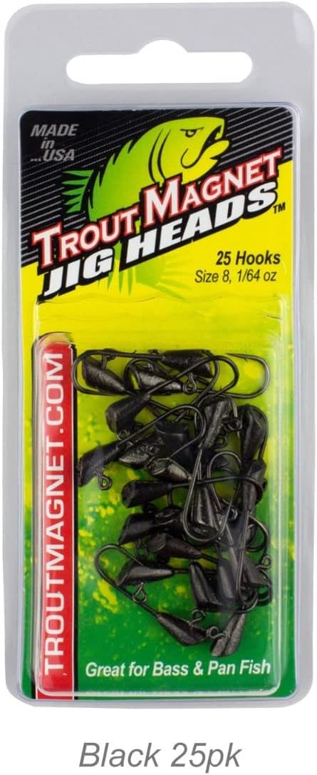 Trout Magnet Jig Heads - 1/64 oz - 25 Pack - Shad Dart Head Shape Hook with Lure Body Securing Barb - Balanced Jigs and Hooks for Trout, Crappie, Bass, Panfish - Freshwater Saltwater Fishing Gear