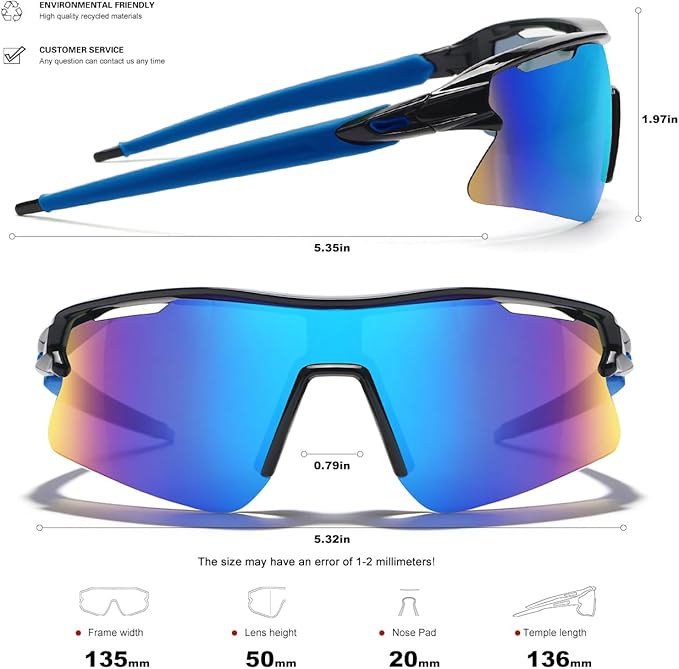 SEKKAF Polarized Sports Sunglasses for Men Women and Youth, UV400 Protection Ideal for Cycling Baseball Fishing Golf Running