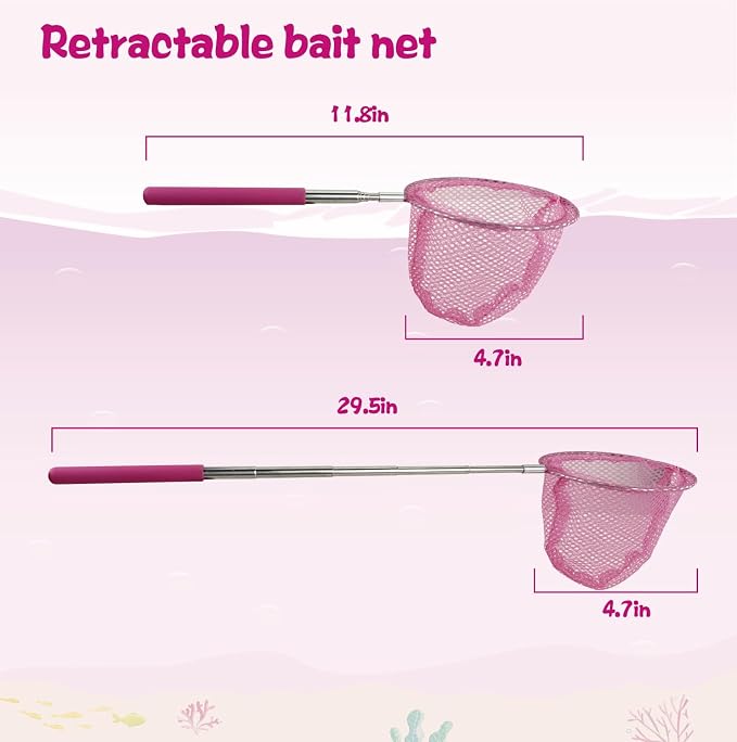 Kids Rod Set, Kids Fishing Rod and Reel Combo and Fishing Net Tackle Box with Fishing Lure Hook and Bag for Girls Beginners, Kids, Youth Anglers