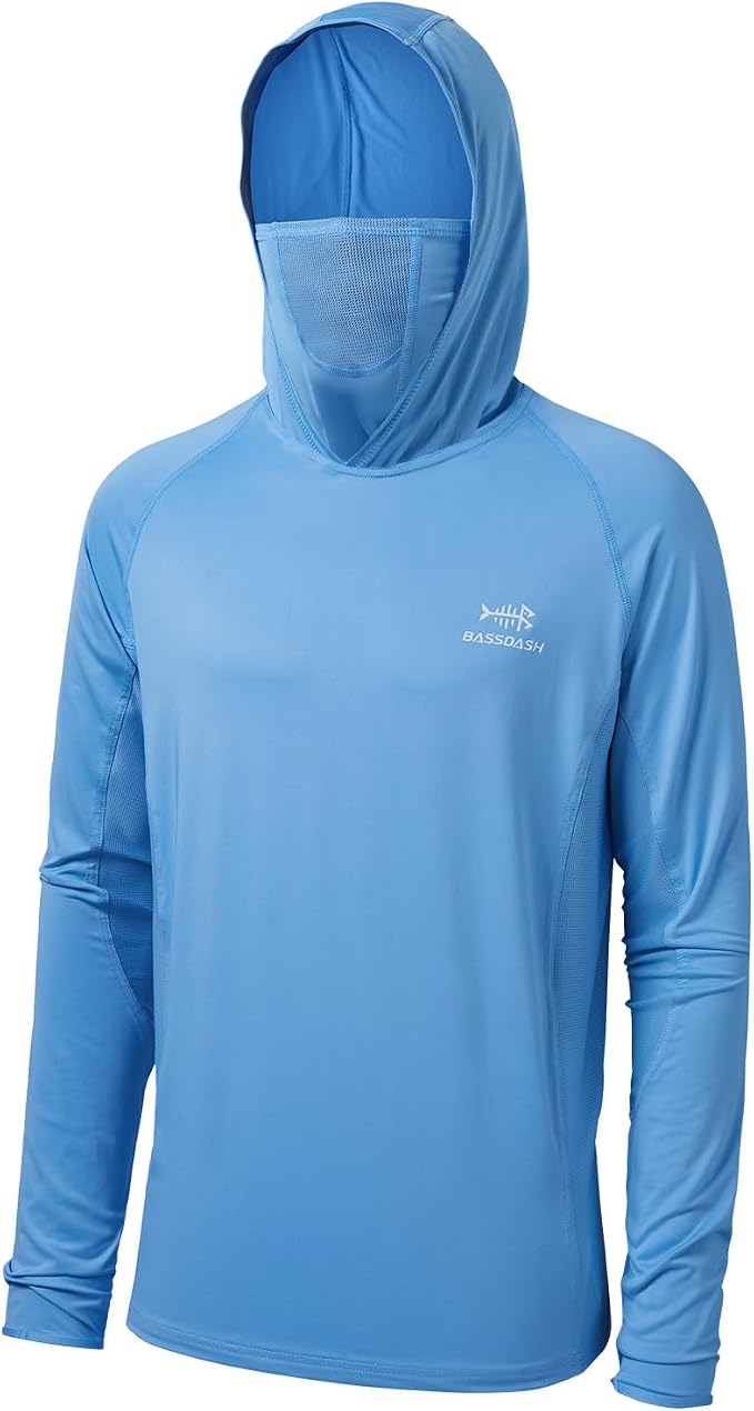 BASSDASH UPF 50+ Men’s Long Sleeve Fishing Shirt with Mask UV Neck Gaiter Hoodie