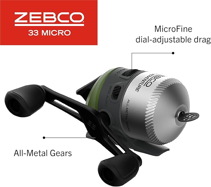 Zebco 33 Micro Adventure Spincast Reel and Fishing Rod Combo, 36-Inch Telescopic Rod, Ultra-Light Power, Moderate Action, Silver/Green