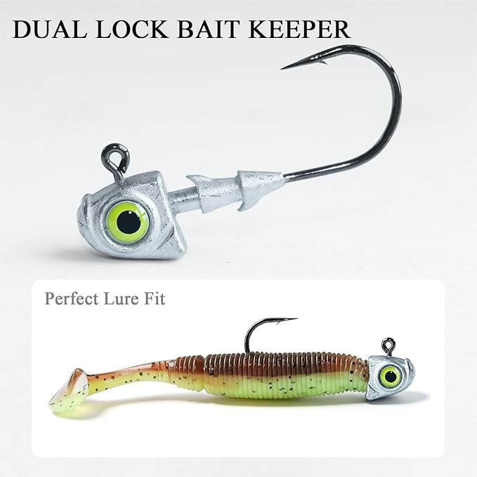 15pcs Swimbait Jig Heads Dual Bait Keeper 3D Eye Salt Fresh Water Soft Lure Hooks Multi Weight Assortment 1/8-1/2oz