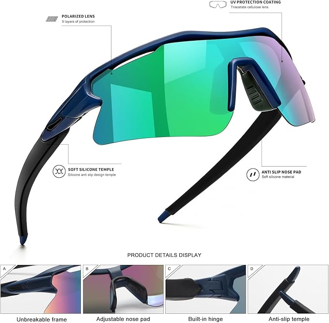 SEKKAF Polarized Sports Sunglasses for Men Women and Youth, UV400 Protection Ideal for Cycling Baseball Fishing Golf Running