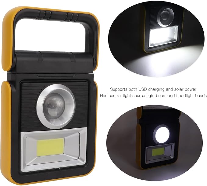 LED Outdoor Light, Rechargeable Camping Lantern with Rotatable Handle, Emergency Light for Outdoor, Night Fishing, with USB Charging and Solar Power