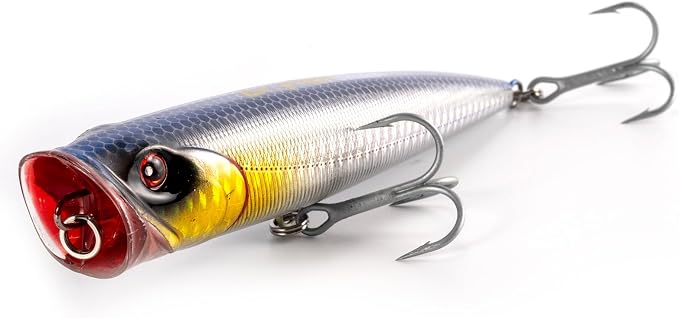 Dr.Fish Popper Saltwater Fishing Lures, 4/5.5 Inches GT Popper VMC Treble Hooks Surf Fishing Lures for Bass Striper Pike Salmon Offshore