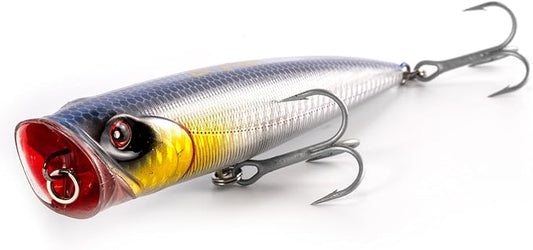 Dr.Fish Popper Saltwater Fishing Lures, 4/5.5 Inches GT Popper VMC Treble Hooks Surf Fishing Lures for Bass Striper Pike Salmon Offshore
