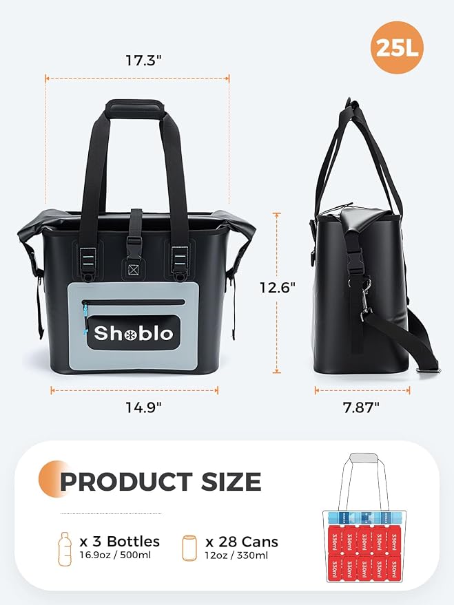 Soft Cooler Bag, 35 Cans Insulated Leakproof Portable Cooler Bag with Roll-Top, Shoulder Strap Metal D-Ring, Waterproof Ice Chest for Camping, BBQ, Picnic, Fishing, Travel