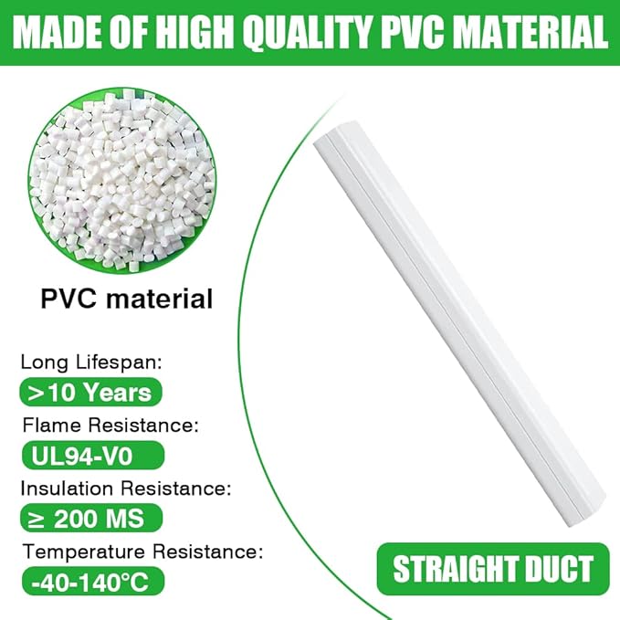 Mini-Split Line Set Cover Parts: 4" x 3.28 Ft Straight Duct 4 in Line Hide Accessories for Mini Split Central AC HVAC Heating System - Waterproof Outdoor PVC Pipe Cover, White