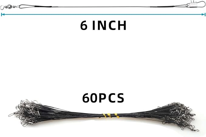 Benykyo Fishing Leaders with Swivels and Snaps，40 lb High Strength Wire Leader，Steel Fishing Leader Freshwater & Saltwater，Black
