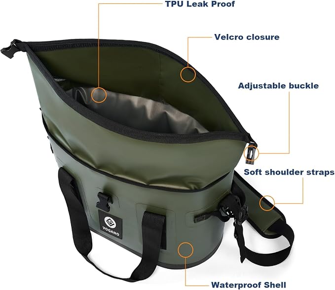 Vogano 40 Can Soft Cooler Bag - Insulated Leak-Proof Large Cooler Bag with Roll-Top Waterproof Seal | Portable Ice Chest for Camping, Beach, Travel, Picnics | 24HR Cold Retention