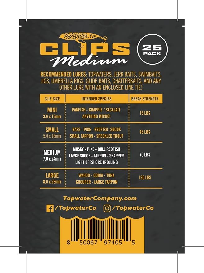 Top Water Co. Fishing Speed Clips - Durable Stainless Steel, Fast Lure Connector (Multiple Sizes)