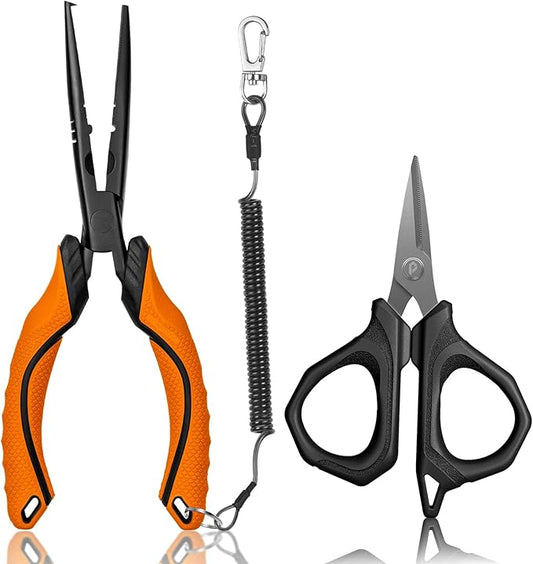 Fishing Tools Kit, Fishing Pliers,Fishing Scissors, Fishing Line Cutter for Braided Fishing Line,Fishing Gear with Lanyard