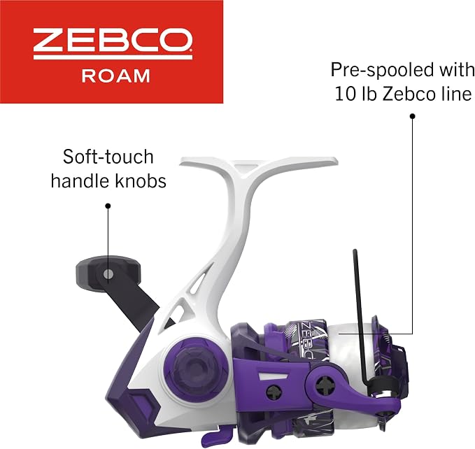 Zebco Roam Spinning Reel and Fishing Rod Combo, Fiberglass Rod, Split ComfortGrip Handle, Soft-Touch Handle Knob, Reversible Retrievee