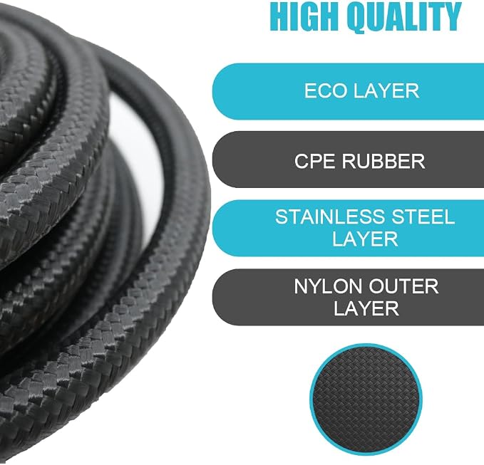 1/4" Fuel Line - 4AN Fuel Hose 10Ft Stainless Steel Nylon Braided Transmission Lines For Oil, Cooler, Brake, Transmission, Clutch, Fluids, Gas