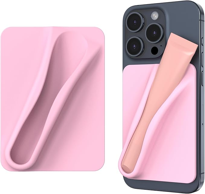DOB SECHS Silicone Lip Holder for Cell Phone Lipstick Lip Glaze Phone Case Adhesive Back Stick On Holder for iPhone and Android Smartphone,Black+Light Pink