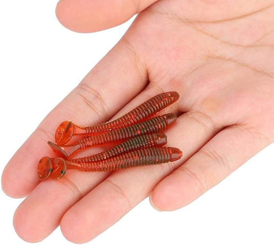 Tbest 50 Pcs 5cm Soft Fishing Lures, Plastic Fishing Bait T-Tail Grub Worm Baits Fish Tackle Accessory 9 Colors