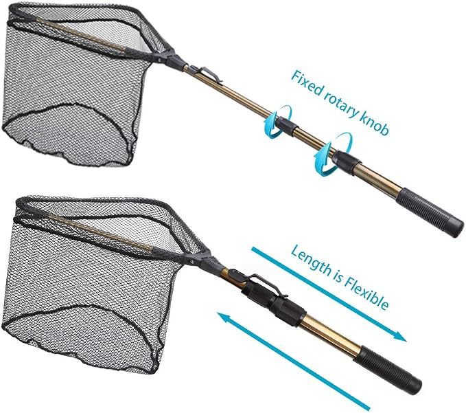 YVLEEN Folding Fishing Net - Foldable Fish Landing Net Robust Aluminum Telescopic Pole Handle and Nylon Mesh 16inch Hoop Size