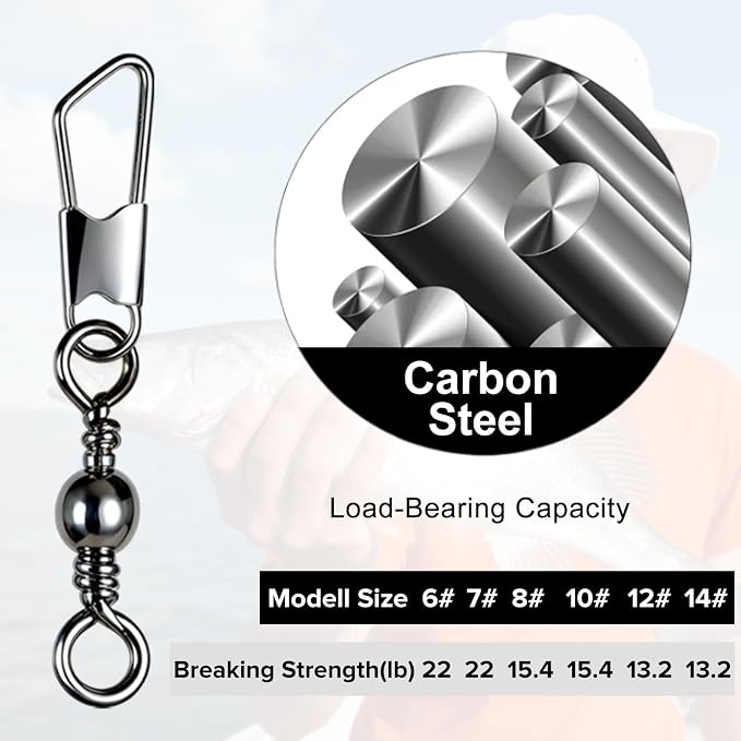 DONQL Fishing Swivels Snap 200pcs Swivels Fishing Tackle, Barrel Swivel Barrel Swivels with Snaps, Available #14#12#10#8#7#6, for Saltwater, Freshwater, Leader, Line, Lure Connector