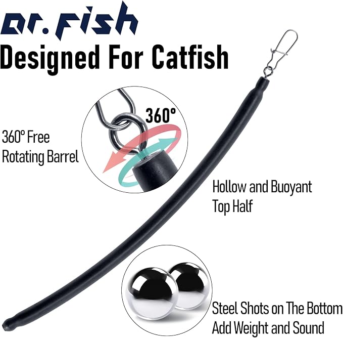 Dr.Fish 6 Pack Dragging Weights for Catfishing, Drifting Weight Freshwater Fishing Sinkers Bottom Search Slip Stick Trolling Catfish Tackle Gear