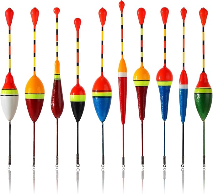Giantree Fishing Floats Fishing Bobbers,10 Pcs Oval Trout Float Foam Fishing Floats Wood Slip Fishing Bobbers, Bobber Stopper Spring Stick Slip Floats Accessories for Catfish Trout Bass Fishing Line