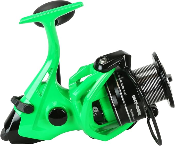 Okuma Cat Slayer Custom 6000 Baitfeeder Reel – Catfish Spinning Reel with Dual Force Drag, Flite Drive System & UV Reactive Neon Green Finish, CSCF-6000NG