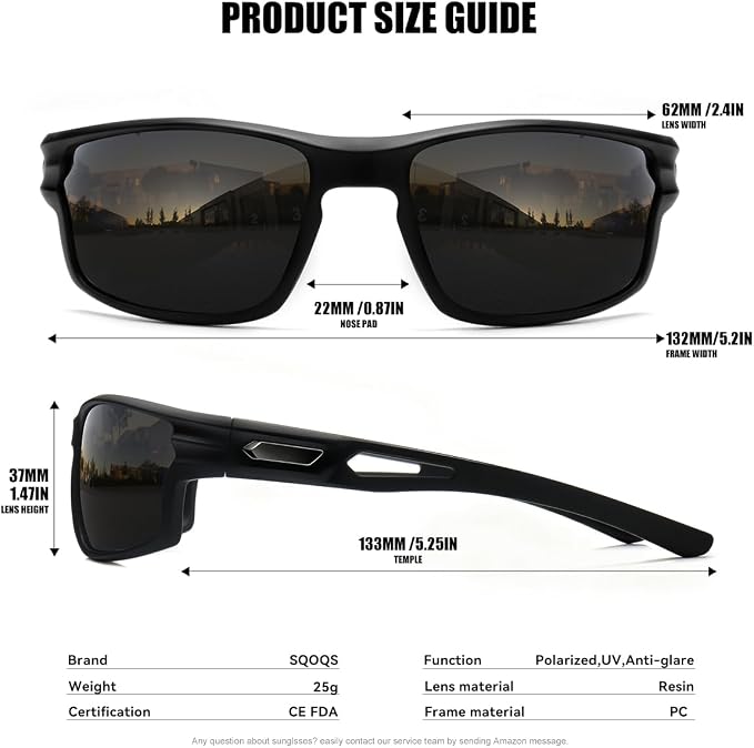 Polarized Sports Sunglasses for Men UV400 Protection, Lightweight Wrap Around Sun Glasses for Fishing Cycling Running