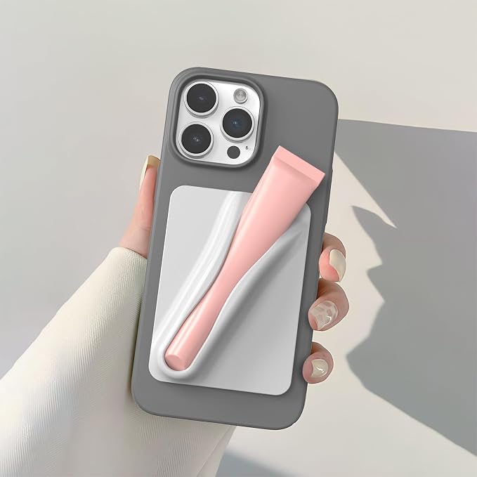 DOB SECHS 2PCS Silicone Lip Holder for Cell Phone Lipstick Lip Glaze Phone Case Adhesive Back Stick On Holder for iPhone and Android Phones, Grey+Black
