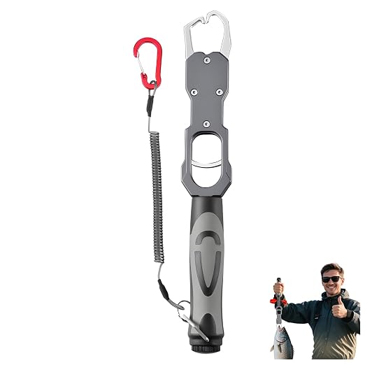 2-in-1 Fish Gripper with Scale, Aircraft-Grade Aluminum Alloy Heavy Duty Fish Lip Holder, MX 18KG Fishing Gripper with Scale, TPR Dual-Color Handle & Rotating Design – Ideal for Anglers (Gray)