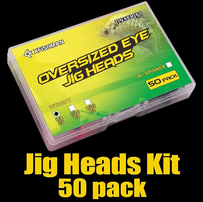 XFISHMAN Crappie-Jigs-Heads-Kit 1/8 1/16 1/32oz 50 Pack Panfish Fishing Jigs Lead Head Jig Hook Lure